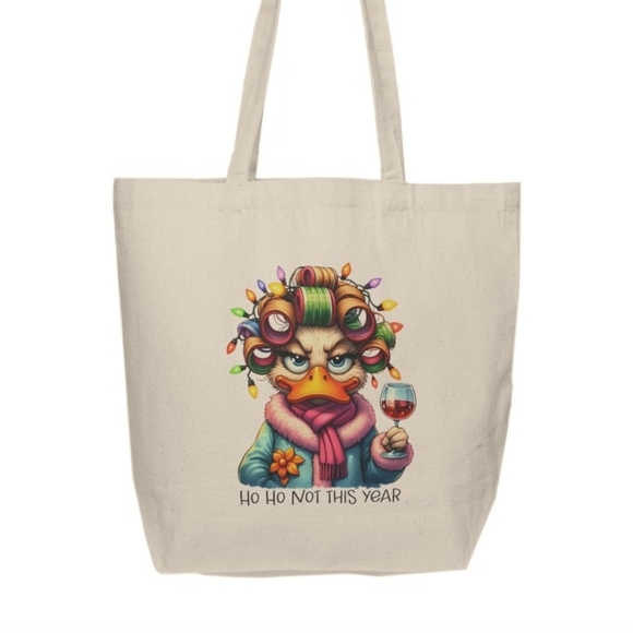 Funny Duck Ho Ho Not This Year Custom Tote Bag - Picture 2 of 3